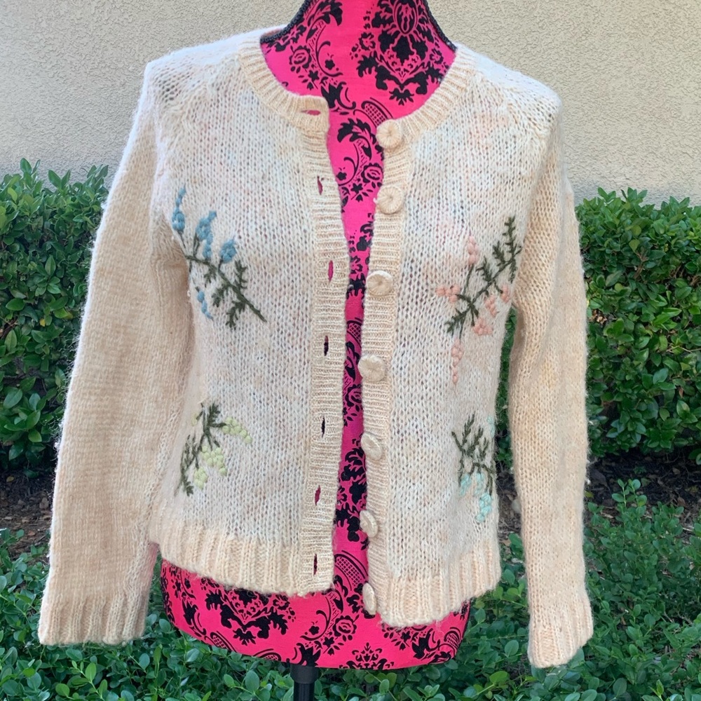 Free People Large Embroidered Button Up Sweater